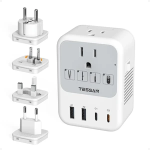 220V to 110V Voltage Converter US to Europe Universal Travel Adapter 4 USB Ports (2 USB-C), 2 AC and EU/UK/JP/FR Power Plug Adaptor, International Step Down Transformer 220V to 110V Voltage Converter US to Europe Universal Travel Adapter 4 USB Ports (2 USB-C), 2 AC and EU/UK/JP/FR Power Plug Adaptor, International Step Down Transformer