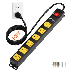 6 Outlet Power Strip 2700J Surge Protector, Heavy Duty Power Strips with 10FT Long Cord and Flat Plug, Wall Mountable Metal Strip for Desk, Garage, Workbench and Kitchen 6 Outlet Power Strip 2700J Surge Protector, Heavy Duty Power Strips with 10FT Long Cord and Flat Plug, Wall Mountable Metal Strip for Desk, Garage, Workbench and Kitchen