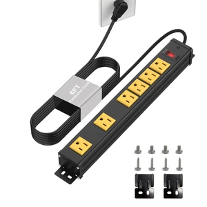 6 Outlets Long Metal Power Strip, 6FT 14AWG Cord Wall Mount, 2.55 & 1.27 Inch Spacing, 15A/1875W, Aluminum Housing, Surge Protection, ETL Listed for Garage, Home Office 6 Outlets Long Metal Power Strip, 6FT 14AWG Cord Wall Mount, 2.55 & 1.27 Inch Spacing, 15A/1875W, Aluminum Housing, Surge Protection, ETL Listed for Garage, Home Office