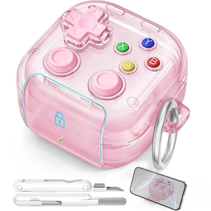 for Samsung Galaxy Buds 4 Pro/Galaxy Buds 4 Case (Clear Pink) with Safety Lock, with Pressable Button, As Phone Stand, Cool Funny Gifts Case, for Women Men, To Relief Stress for Samsung Galaxy Buds 4 Pro/Galaxy Buds 4 Case (Clear Pink) with Safety Lock, with Pressable Button, As Phone Stand, Cool Funny Gifts Case, for Women Men, To Relief Stress