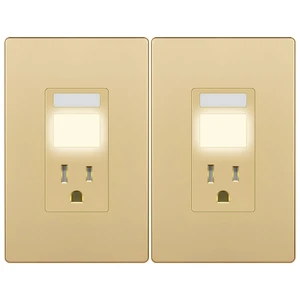 15A Outlet, LED, Motion Sensor, PIR Guide Light Receptacle, 2-Pack Matte Gold, Adjustable Time Delay, Tamper-Resistant, UL Listed, Thermoplastic, Daylight Sensor, Advanced PIR Motion Detection 15A Outlet, LED, Motion Sensor, PIR Guide Light Receptacle, 2-Pack Matte Gold, Adjustable Time Delay, Tamper-Resistant, UL Listed, Thermoplastic, Daylight Sensor, Advanced PIR Motion Detection
