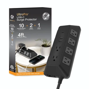 Sur Protector Power Strip with USB Ports, 4 Ft Braided Extension Cord 3540 Joules, 10 Outlet Extender (Wide Spaced) 2 USB-A, 1 USB-C, Flat Plug, Wall Mount, ETL Safety Certified, Black, 74763 Sur Protector Power Strip with USB Ports, 4 Ft Braided Extension Cord 3540 Joules, 10 Outlet Extender (Wide Spaced) 2 USB-A, 1 USB-C, Flat Plug, Wall Mount, ETL Safety Certified, Black, 74763
