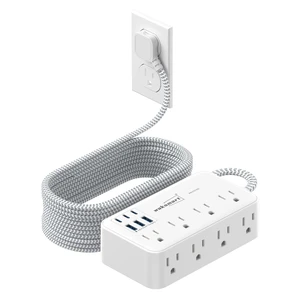 Flat Plug Extension Cord 15 Ft with 8 AC Outlets 6 USB Ports 4.8A/24W Charging Station, Flat Plug Surge Protector (2800J), Wall Mount for Home, Office, Dorm Essentials, White Flat Plug Extension Cord 15 Ft with 8 AC Outlets 6 USB Ports 4.8A/24W Charging Station, Flat Plug Surge Protector (2800J), Wall Mount for Home, Office, Dorm Essentials, White