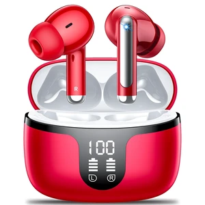 Wireless Earbuds, Bluetooth 5.4 ear buds with 4 ENC Noise Cancelling Mics, Bluetooth Earbuds with 48H Playtime, IPX7 Waterproof Workout earbuds, Red headphones HiFi Sound LED Display for iOS Android Wireless Earbuds, Bluetooth 5.4 ear buds with 4 ENC Noise Cancelling Mics, Bluetooth Earbuds with 48H Playtime, IPX7 Waterproof Workout earbuds, Red headphones HiFi Sound LED Display for iOS Android