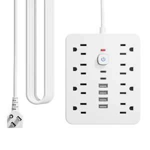 10 Ft Power Strip - Wall Plug Extension Cord with 8 AC Outlets, 6 USB Ports (2 USB C) & One-Touch Switch, Flat Plug, Wall Mountable for Office Home Travel Dorm 10 Ft Power Strip - Wall Plug Extension Cord with 8 AC Outlets, 6 USB Ports (2 USB C) & One-Touch Switch, Flat Plug, Wall Mountable for Office Home Travel Dorm