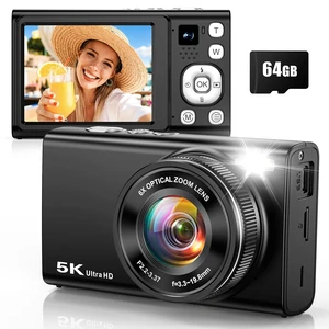 5K Digital Camera, 96MP Cameras for Photography with 6X Optical Zoom Autofocus Vlogging Camera for YouTube, 64GB Card, Selfie Lens, Flash, Anti-Shake, Compact Small Travel Cameras for Beginner 5K Digital Camera, 96MP Cameras for Photography with 6X Optical Zoom Autofocus Vlogging Camera for YouTube, 64GB Card, Selfie Lens, Flash, Anti-Shake, Compact Small Travel Cameras for Beginner