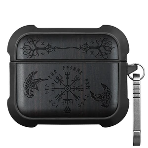 Solid Wood Case for AirPods Pro 3, The Guiding Vegvisir, Black AirPods Pro Case 3rd Generation, Titanium metal Quick-Release Keychain, Compatible with Wireless Charging, Wood-Engraved Solid Wood Case for AirPods Pro 3, The Guiding Vegvisir, Black AirPods Pro Case 3rd Generation, Titanium metal Quick-Release Keychain, Compatible with Wireless Charging, Wood-Engraved