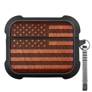 Solid Wood Case for AirPods Pro 3, American Flag, Rosy AirPods Pro Case 3rd Generation, Titanium metal Quick-Release Keychain, Compatible with Wireless Charging, Wood-Engraved Solid Wood Case for AirPods Pro 3, American Flag, Rosy AirPods Pro Case 3rd Generation, Titanium metal Quick-Release Keychain, Compatible with Wireless Charging, Wood-Engraved