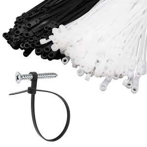 12 Inch Zip Ties with Screw Hole, 200Pcs Mount Head Cable Ties Plastic Self Locking Screw Mount Wire Ties for Indoor and Outdoor, 50 LBS, Black+White 12 Inch Zip Ties with Screw Hole, 200Pcs Mount Head Cable Ties Plastic Self Locking Screw Mount Wire Ties for Indoor and Outdoor, 50 LBS, Black+White
