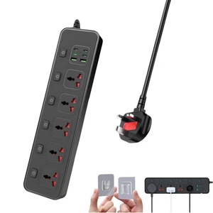 Power Strip with Individual Swtich, 6ft Extension Cord with 5 Universal Outlets and 6 USB (4 USB C), Max 3000w, 110-240v, Multiple Outlets Plug Adapter for Office Travel, UK Plug, Black Power Strip with Individual Swtich, 6ft Extension Cord with 5 Universal Outlets and 6 USB (4 USB C), Max 3000w, 110-240v, Multiple Outlets Plug Adapter for Office Travel, UK Plug, Black