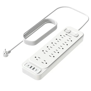 12-Outlet Surge Protector Power Strip with 2 USB A + 2 USB C, 6FT Flat Plug Extension Cord, Dual Switches, Wide Spacing, 1250W/10A Multi Plug Outlet for Home Office Dormitory, White 12-Outlet Surge Protector Power Strip with 2 USB A + 2 USB C, 6FT Flat Plug Extension Cord, Dual Switches, Wide Spacing, 1250W/10A Multi Plug Outlet for Home Office Dormitory, White