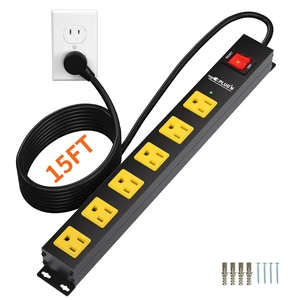 6 Outlet Power Strip 2700J Surge Protector, Heavy Duty Power Strips with 15FT Long Cord and Flat Plug, Wall Mountable Metal Strip for Desk, Garage, Workbench and Kitchen 6 Outlet Power Strip 2700J Surge Protector, Heavy Duty Power Strips with 15FT Long Cord and Flat Plug, Wall Mountable Metal Strip for Desk, Garage, Workbench and Kitchen