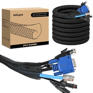 Cable Sleeve, 25ft-1inch Cord Management Sleeves Black Wire Loom Braided Sleeving, Split Self Wrapping Wire Loom for Computer Electrical Automotive Harness Protector Organizer, Black Cable Sleeve, 25ft-1inch Cord Management Sleeves Black Wire Loom Braided Sleeving, Split Self Wrapping Wire Loom for Computer Electrical Automotive Harness Protector Organizer, Black