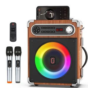 Bluetooth Speaker with Two Wireless Microphones, Outdoor Speaker with Subwoofer/Tweeter, Portable PA Speaker System with Remote Control, Discol Lights, FM, REC for Home, Party Bluetooth Speaker with Two Wireless Microphones, Outdoor Speaker with Subwoofer/Tweeter, Portable PA Speaker System with Remote Control, Discol Lights, FM, REC for Home, Party