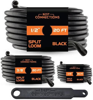 3-Pack 1/4", 3/8", 1/2" x 20 ft Each Assorted Split Wire Loom Convoluted Tubing with Installation Tool Protective Split Cable Sleeves/Conduit for Automotive Home Electrical Black 3-Pack 1/4", 3/8", 1/2" x 20 ft Each Assorted Split Wire Loom Convoluted Tubing with Installation Tool Protective Split Cable Sleeves/Conduit for Automotive Home Electrical Black