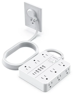 Power Strip 10ft Extension Cord, Flat Plug with 12 Outlets 6 USB(2 USB C),Power Strip Charging Station with Overload Protection for Home, Dorm,Office Power Strip 10ft Extension Cord, Flat Plug with 12 Outlets 6 USB(2 USB C),Power Strip Charging Station with Overload Protection for Home, Dorm,Office