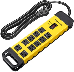10-Outlet Metal Surge Protector Power Strip, UL Listed 6FT Cord Flat Plug, 5A Circuit Breaker, 14AWG, 1440J, Heavy Duty Industrial Power Strip for Garage Workshop, Wall Mountable 10-Outlet Metal Surge Protector Power Strip, UL Listed 6FT Cord Flat Plug, 5A Circuit Breaker, 14AWG, 1440J, Heavy Duty Industrial Power Strip for Garage Workshop, Wall Mountable
