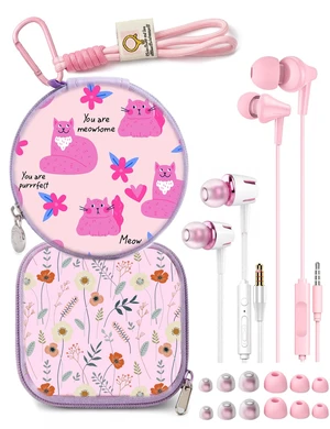 2-Pack Teens Wired Earbuds with Cases, 3.5mm School Headphones,Kitty&Floret 2-Pack Wired Student Earbuds with Braided Lanyard Carabiner Clips to Attach on School Backpacks, 2 Cases & Mics 2-Pack Teens Wired Earbuds with Cases, 3.5mm School Headphones,Kitty&Floret 2-Pack Wired Student Earbuds with Braided Lanyard Carabiner Clips to Attach on School Backpacks, 2 Cases & Mics