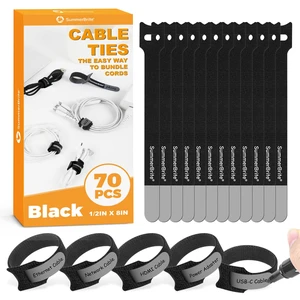 Cable Ties with Writable Labels, Cord Management, Black, 70 PCS, 8 IN Reusable Cord Organizer Straps, Hook & Loop Wire Management for Electronics, Home Office, PC Desk & Travel Cable Ties with Writable Labels, Cord Management, Black, 70 PCS, 8 IN Reusable Cord Organizer Straps, Hook & Loop Wire Management for Electronics, Home Office, PC Desk & Travel