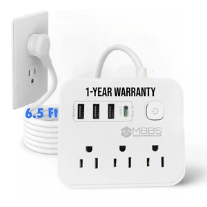 6.5 ft Surge Protector Power Strip with USB C, 1200J Protection, Heavy Duty Extension Cord (7-in-1) 3 AC Outlets, 4 USB Ports, LED On/Off Switch Compact & Travel Friendly Home, Office (White) 6.5 ft Surge Protector Power Strip with USB C, 1200J Protection, Heavy Duty Extension Cord (7-in-1) 3 AC Outlets, 4 USB Ports, LED On/Off Switch Compact & Travel Friendly Home, Office (White)