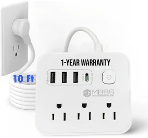 10 Ft Surge Protector Power Strip with USB C, 1200J Protection, Heavy Duty Extension Cord (7-in-1) 3 AC Outlets, 4 USB Ports, LED On/Off Switch Compact & Travel Friendly Home, Office 10 Ft Surge Protector Power Strip with USB C, 1200J Protection, Heavy Duty Extension Cord (7-in-1) 3 AC Outlets, 4 USB Ports, LED On/Off Switch Compact & Travel Friendly Home, Office