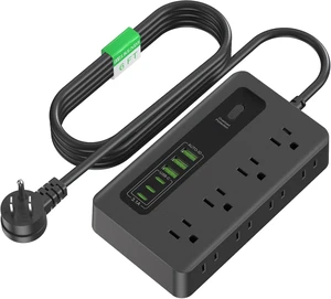 Power Strip with USB, 6 Ft Surge Protector Flat Plug Extension Cord with 8 Outlets 3 USB Ports & 3 Type-C Port (5V/3A), Outlet Extender for Home Office,Black Power Strip with USB, 6 Ft Surge Protector Flat Plug Extension Cord with 8 Outlets 3 USB Ports & 3 Type-C Port (5V/3A), Outlet Extender for Home Office,Black