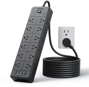 Large Power Strip Surge Protector, 10FT Extension Cord with 24 AC Outlets, 1875W/15A, 4000 Joules Flat Plug Power Extender for Home, Office, Dorm, Gaming Room, Black Large Power Strip Surge Protector, 10FT Extension Cord with 24 AC Outlets, 1875W/15A, 4000 Joules Flat Plug Power Extender for Home, Office, Dorm, Gaming Room, Black