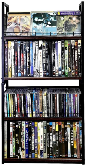 2-Tier DVD Storage Rack 2 Pack, Holds 112 DVDs (160 CDs), Metal Frame Media Holder with Handles, for Blu Ray, CDs, Video Games, VHS Tapes 2-Tier DVD Storage Rack 2 Pack, Holds 112 DVDs (160 CDs), Metal Frame Media Holder with Handles, for Blu Ray, CDs, Video Games, VHS Tapes