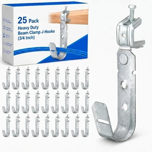 25 Pack Cable Support J Hook with Beam Clamp, 3/4 Inch Heavy Duty Metal Wire Cable Support J Hook Hangers for Wire Management 25 Pack Cable Support J Hook with Beam Clamp, 3/4 Inch Heavy Duty Metal Wire Cable Support J Hook Hangers for Wire Management