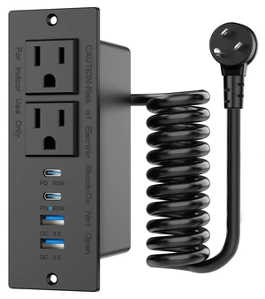 65W Furniture Drawer Outlet Kit, Recessed Outlet with 4 USB Ports & 2 AC Outlets, Recessed Power Strip for Home, Office,14 AWG-10FT Spring Cord 65W Furniture Drawer Outlet Kit, Recessed Outlet with 4 USB Ports & 2 AC Outlets, Recessed Power Strip for Home, Office,14 AWG-10FT Spring Cord