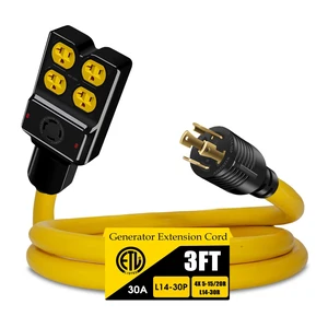 NEMA L14-30P to 4X 5-20R/5-15R&L14-30R Generator Adapter Extension Cord, 4 Prong 30 Amp to 110V,Twist Locking to 15 Amp/20 Amp Household Outlet, 125/250V 7500 Watts, ETL Listed (3FT) NEMA L14-30P to 4X 5-20R/5-15R&L14-30R Generator Adapter Extension Cord, 4 Prong 30 Amp to 110V,Twist Locking to 15 Amp/20 Amp Household Outlet, 125/250V 7500 Watts, ETL Listed (3FT)