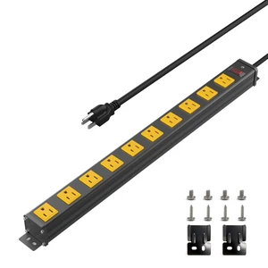 Long Power Strip, 10 Outlet Strip, Widely Spaced, 6FT Cord Wall Mount, 1.97 In Wide Spacing, Aluminum Housing, 15A/1875W, Surge Protection, ETL Listed for Garage, Workshop, Classroom Long Power Strip, 10 Outlet Strip, Widely Spaced, 6FT Cord Wall Mount, 1.97 In Wide Spacing, Aluminum Housing, 15A/1875W, Surge Protection, ETL Listed for Garage, Workshop, Classroom