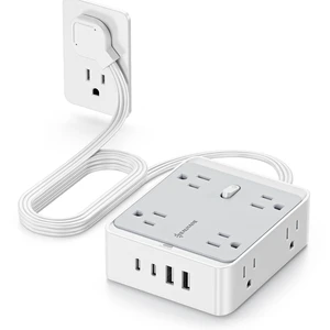 10 FT Flat Plug Power Strip, 8 AC Outlets and 4 USB Ports, 950J Surge Protector, Wall Mount Extension Cord for Home Office, Gray & White 10 FT Flat Plug Power Strip, 8 AC Outlets and 4 USB Ports, 950J Surge Protector, Wall Mount Extension Cord for Home Office, Gray & White