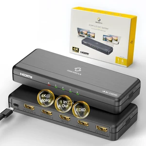 4K HDMI Splitter 1 in 4 Out (Mirror Only) HDMI 2.0 4K@60Hz, 1080p@240Hz Auto Downscaling, EDID, 18Gbps, HDCP 2.2, Smart Power Detection, Duplicate 1 Source to 4 Displays for TV, Monitor, Projector 4K HDMI Splitter 1 in 4 Out (Mirror Only) HDMI 2.0 4K@60Hz, 1080p@240Hz Auto Downscaling, EDID, 18Gbps, HDCP 2.2, Smart Power Detection, Duplicate 1 Source to 4 Displays for TV, Monitor, Projector