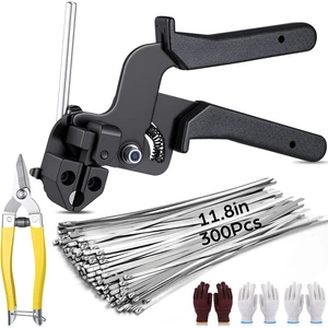 305 Pack Stainless Steel Cable Tie Gun Kit, 300 Pcs 11.8 Inch Metal Zip Ties, with Adjustable Fastening and Cutting Tools for Fence, Chain Link Fence, Pipe, Industrial Use 305 Pack Stainless Steel Cable Tie Gun Kit, 300 Pcs 11.8 Inch Metal Zip Ties, with Adjustable Fastening and Cutting Tools for Fence, Chain Link Fence, Pipe, Industrial Use