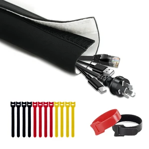 Cable Management Sleeve, 6.6ft (80 inch) - 1.5 inch Hook-and-Loop Cuttable Neoprene, Split Reversible Sleeve for TV, USB, PC and Ethernet Cables, Protect Pets Kids Cable Management Sleeve, 6.6ft (80 inch) - 1.5 inch Hook-and-Loop Cuttable Neoprene, Split Reversible Sleeve for TV, USB, PC and Ethernet Cables, Protect Pets Kids