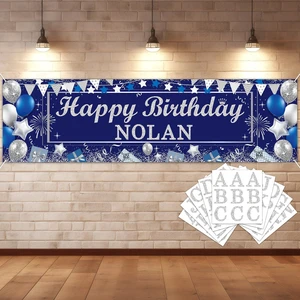 Personalized Birthday Banner Happy Birthday Party Decor Custom DIY Silver and Blue Birthday Party Backdrop with Name Alphabet Letter Sticker Happy Birthday Sign Party Supplies for Men Women Personalized Birthday Banner Happy Birthday Party Decor Custom DIY Silver and Blue Birthday Party Backdrop with Name Alphabet Letter Sticker Happy Birthday Sign Party Supplies for Men Women