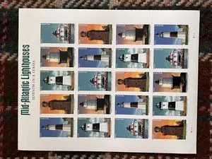 US Stamps 2021 Mid-Atlantic Lighthouses American Lighthouses Series 5 Sheets of 20 US Stamps 2021 Mid-Atlantic Lighthouses American Lighthouses Series 5 Sheets of 20