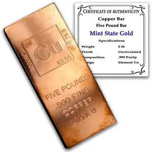 5 lb Copper Bar (Flat Style).999 Pure Bullion with Periodic Table Element Design by 5 lb Copper Bar (Flat Style).999 Pure Bullion with Periodic Table Element Design by