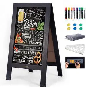 Wood Magnetic A-Frame Chalkboard Signs, 40" x 20" Large Sandwich Board Signs Outdoor, Double-Sided Sidewalk Blackboard for Business, Wedding, Vendor Display, Coffee Shope - Black Wood Magnetic A-Frame Chalkboard Signs, 40" x 20" Large Sandwich Board Signs Outdoor, Double-Sided Sidewalk Blackboard for Business, Wedding, Vendor Display, Coffee Shope - Black