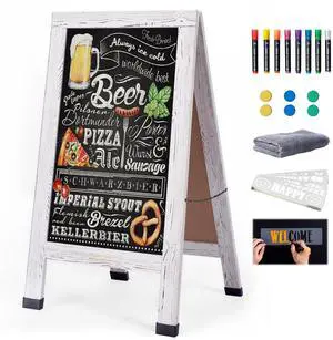 Wood Magnetic A-Frame Chalkboard Signs, 40" x 20" Large Sandwich Board Signs Outdoor, Double-Sided Sidewalk Blackboard for Business, Wedding, Vendor Display, Coffee Shope - White Wood Magnetic A-Frame Chalkboard Signs, 40" x 20" Large Sandwich Board Signs Outdoor, Double-Sided Sidewalk Blackboard for Business, Wedding, Vendor Display, Coffee Shope - White