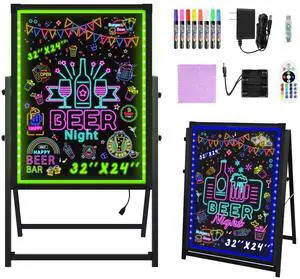 Standing A-Frame LED Message Writing Board 32x 24", Illuminated Erasable Neon Restaurant Menu Sign Board with 8 Colors Markers & 16 Lighting Colors DIY Chalkboard Light Up Sign Standing A-Frame LED Message Writing Board 32x 24", Illuminated Erasable Neon Restaurant Menu Sign Board with 8 Colors Markers & 16 Lighting Colors DIY Chalkboard Light Up Sign