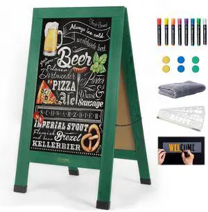 Wood Magnetic A-Frame Chalkboard Signs, 40" x 20" Large Sandwich Board Signs Outdoor, Double-Sided Sidewalk Blackboard for Business, Wedding, Vendor Display, Coffee Shope - Green Wood Magnetic A-Frame Chalkboard Signs, 40" x 20" Large Sandwich Board Signs Outdoor, Double-Sided Sidewalk Blackboard for Business, Wedding, Vendor Display, Coffee Shope - Green
