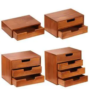 4-piece Drawer Cabinet Bundle Set - Modern Mahogany Wood Stackable Units - Multi-level Drawer Desktop Storage Organizers (4-Pack) 4-piece Drawer Cabinet Bundle Set - Modern Mahogany Wood Stackable Units - Multi-level Drawer Desktop Storage Organizers (4-Pack)