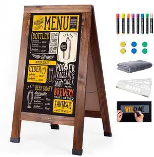 Wood Magnetic A-Frame Chalkboard Signs, 40" x 20" Large Sandwich Board Signs Outdoor, Double-Sided Sidewalk Blackboard for Business, Wedding, Vendor Display, Coffee Shope - Brown Wood Magnetic A-Frame Chalkboard Signs, 40" x 20" Large Sandwich Board Signs Outdoor, Double-Sided Sidewalk Blackboard for Business, Wedding, Vendor Display, Coffee Shope - Brown