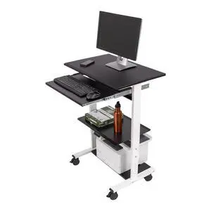 Stand Up Desk Store Mobile Rolling Adjustable Height Standing Workstation with Printer Shelf and Slideout Keyboard Tray (White Frame/Black Top, 30" Wide) Stand Up Desk Store Mobile Rolling Adjustable Height Standing Workstation with Printer Shelf and Slideout Keyboard Tray (White Frame/Black Top, 30" Wide)