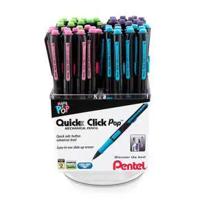 Quick Click Pop Mechanical Pencil, (0.7mm) Med. Line, Assorted Barrels, Spinner Display - 42 Pieces (PD217A-42) Quick Click Pop Mechanical Pencil, (0.7mm) Med. Line, Assorted Barrels, Spinner Display - 42 Pieces (PD217A-42)