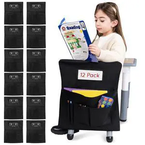 Pack of 12 Chair Pockets for Classrooms Black 17" Wide x 19.7" Tall - Spacious Student Chair Pockets - Chairback Pocket Chart - Classroom Chair Pockets Suitable for Most Classroom Chairs Pack of 12 Chair Pockets for Classrooms Black 17" Wide x 19.7" Tall - Spacious Student Chair Pockets - Chairback Pocket Chart - Classroom Chair Pockets Suitable for Most Classroom Chairs