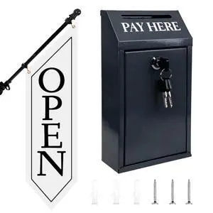 Locking Metal Cash Box with Key 10.2"x5.7"x2.8" Money Collection Safe for Farm Stand or Retail OPEN Flag Banner Kit with Pole & Bracket, Double-Sided Canvas Open Sign 42"x12" (White) Locking Metal Cash Box with Key 10.2"x5.7"x2.8" Money Collection Safe for Farm Stand or Retail OPEN Flag Banner Kit with Pole & Bracket, Double-Sided Canvas Open Sign 42"x12" (White)