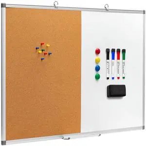 Magnetic Whiteboard & Cork Combo, 36 x 24 Inches Wall Vision Board | Magnetic whiteboard & bulletin Board combo, contains 4 markers, 4 magnets, eraser and push pins Magnetic Whiteboard & Cork Combo, 36 x 24 Inches Wall Vision Board | Magnetic whiteboard & bulletin Board combo, contains 4 markers, 4 magnets, eraser and push pins